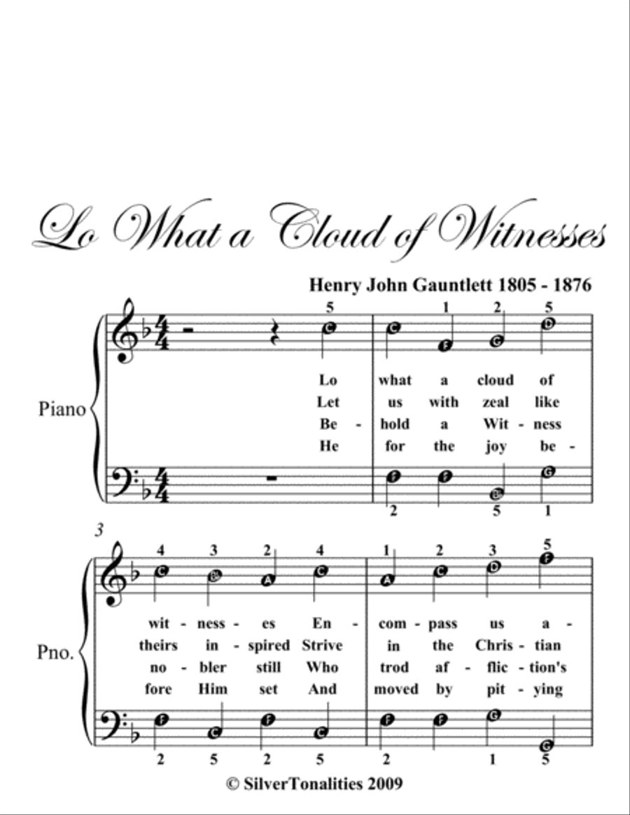 Lo What a Cloud of Witnesses Easy Piano Sheet Music English Horn scores gallery preview page 2