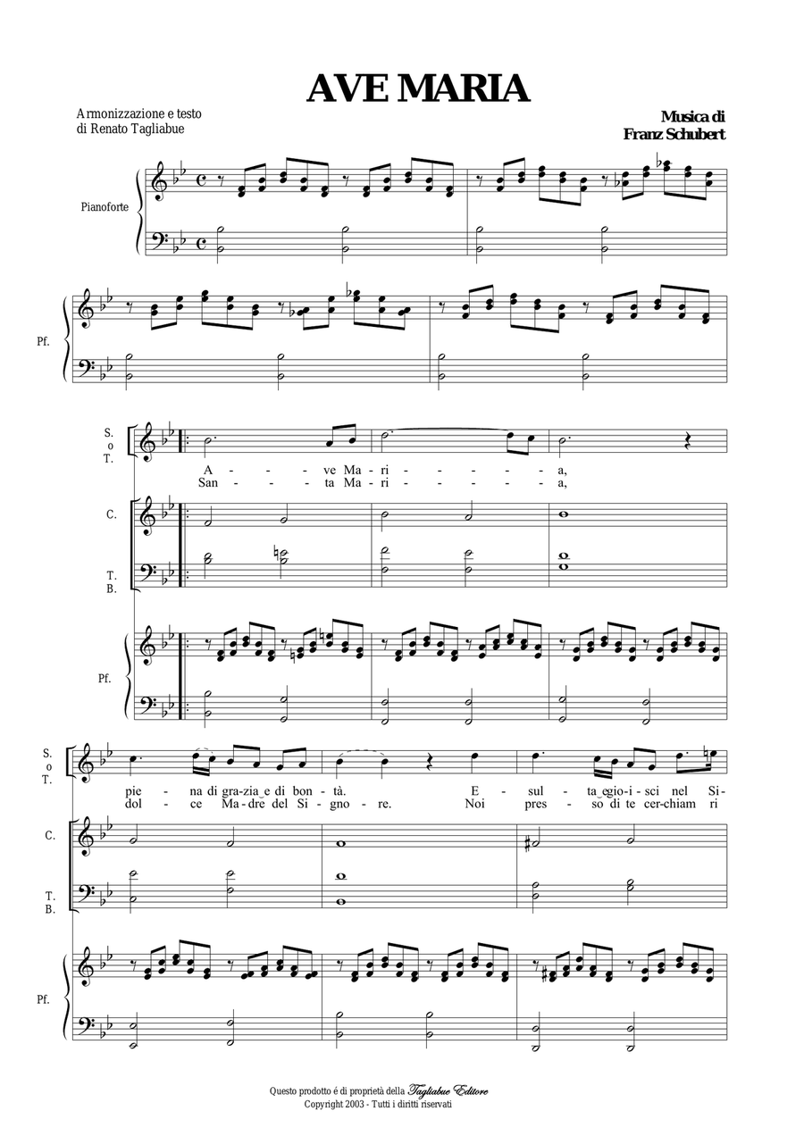 AVE MARIA by SCHUBERT - Arr. for Solo, Choir ATB and Piano/Organ ATB scores gallery preview page 1