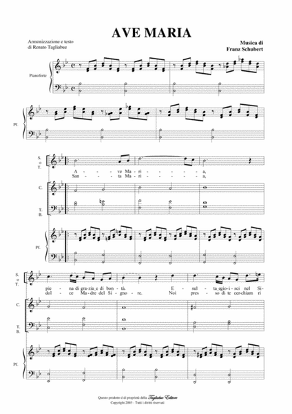 AVE MARIA by SCHUBERT - Arr. for Solo, Choir ATB and Piano/Organ image number null