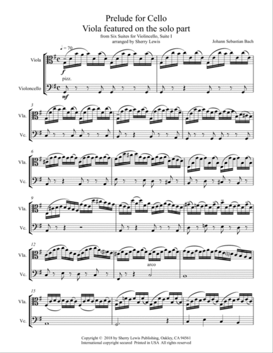 PRELUDE FROM CELLO SUITE NO. 1 by Bach String Duo with Viola melody for viola and cello Intermediate image number null