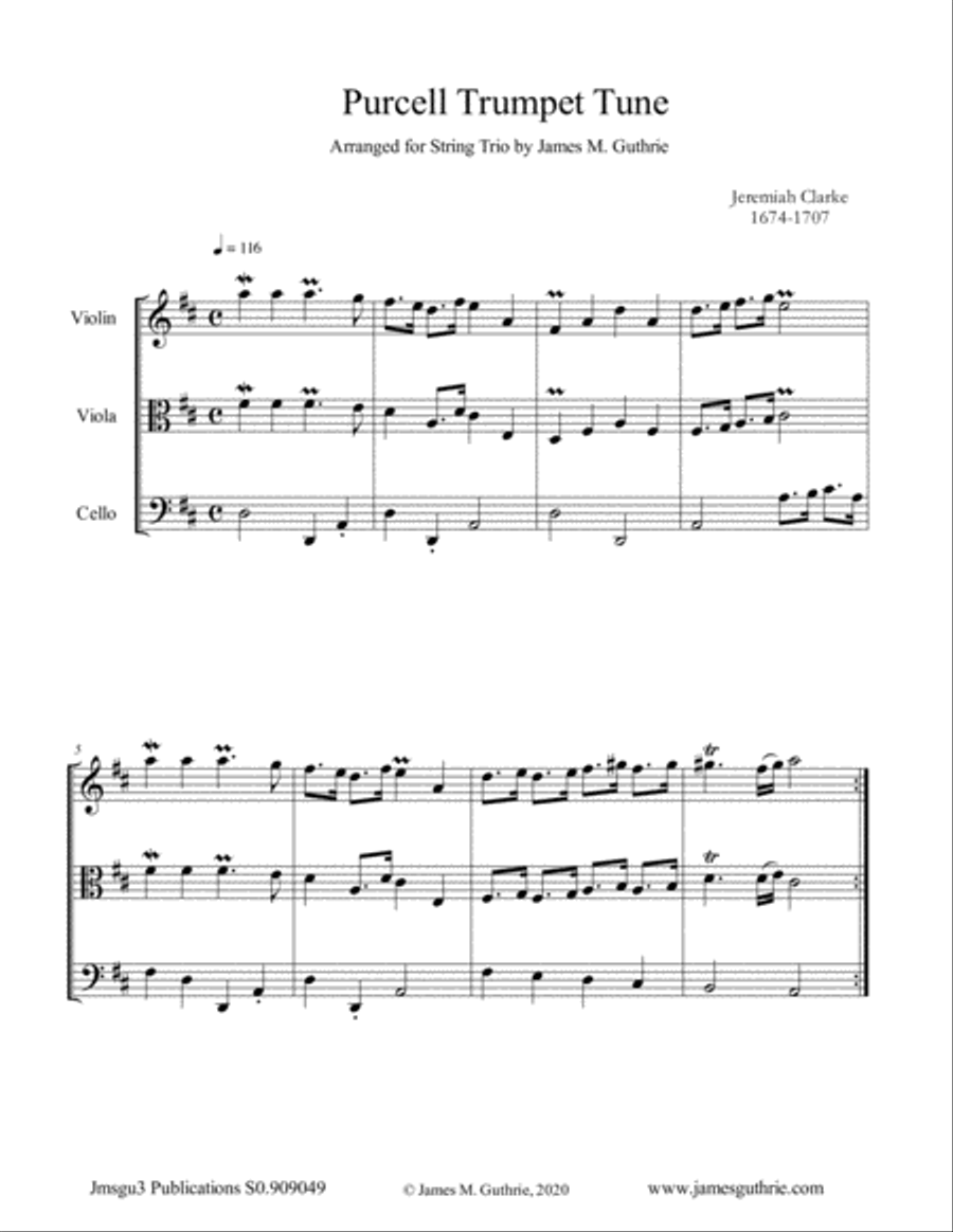 Clarke: Purcell Trumpet Tune for String Trio String Trio scores gallery preview page 1