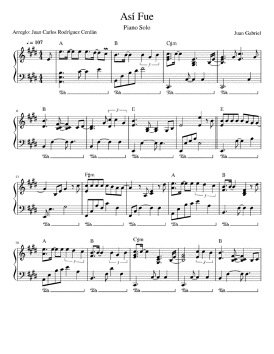 Asi Fue Piano Solo scores gallery preview page 1