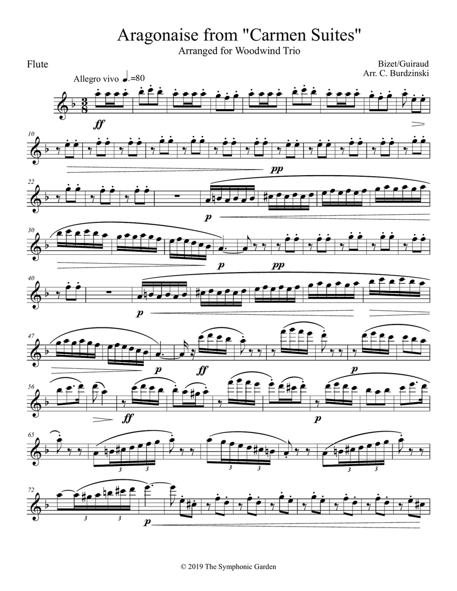 Aragonaise from Carmen - woodwind trio (flute, oboe, bassoon) Woodwind Trio scores gallery preview page 5