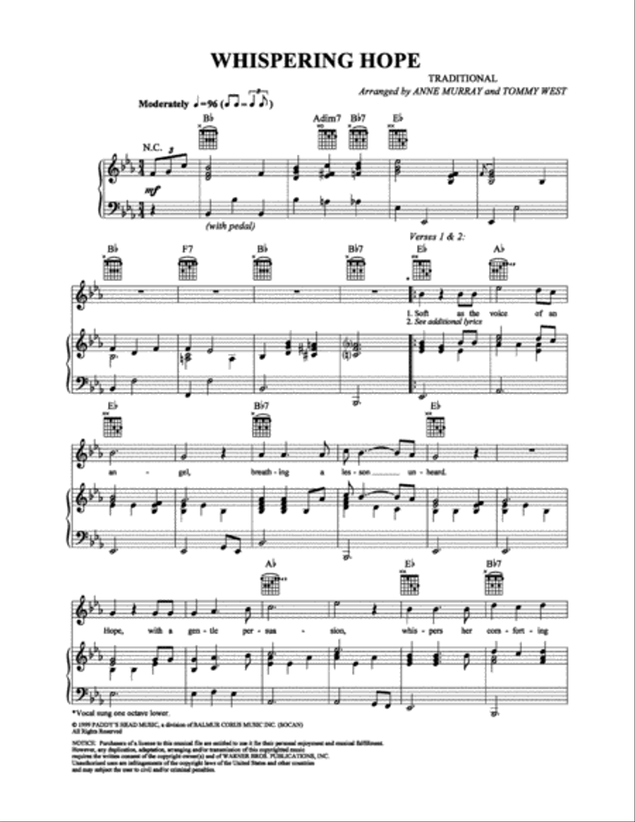 Whispering Hope Piano, Vocal, Guitar scores gallery preview page 1