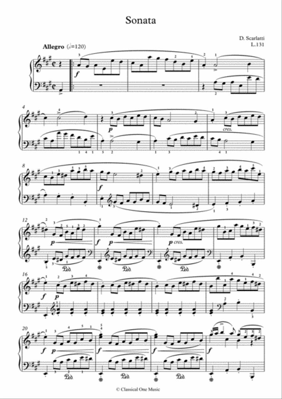 Scarlatti-Sonata in A-Major L.131 K.428(piano) Piano Solo scores gallery preview page 2