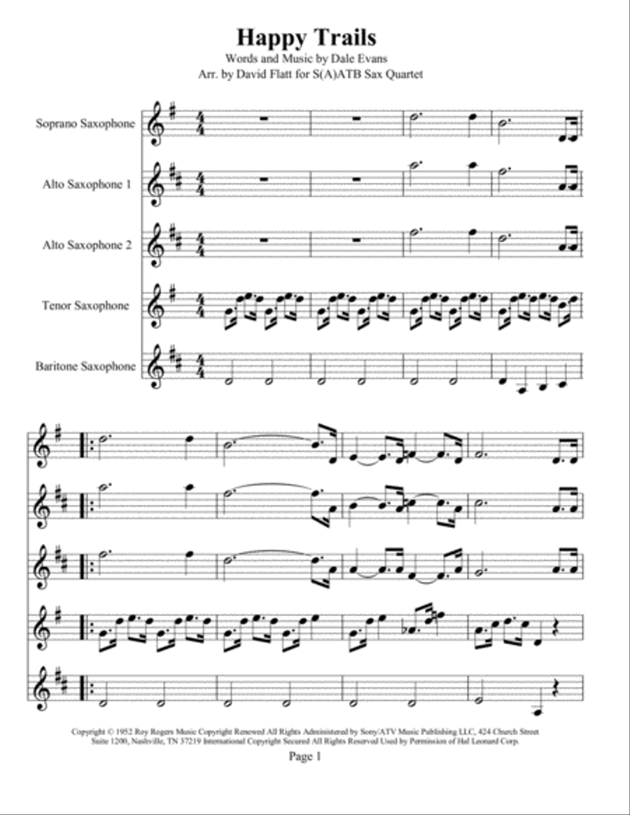 Happy Trails Woodwind Quartet scores gallery preview page 1