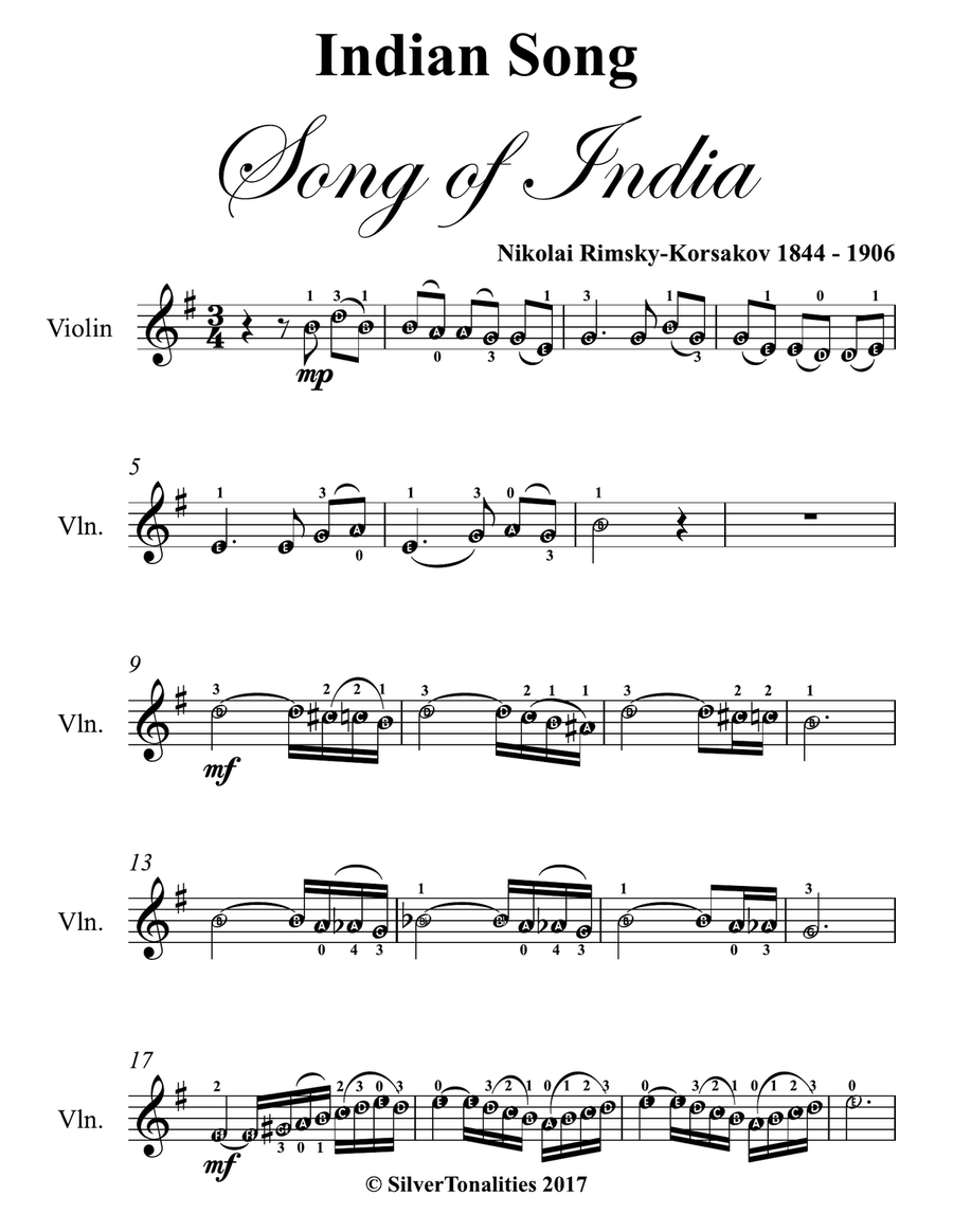 Indian Song Song of India Easy Violin Sheet Music Violin Solo scores gallery preview page 2