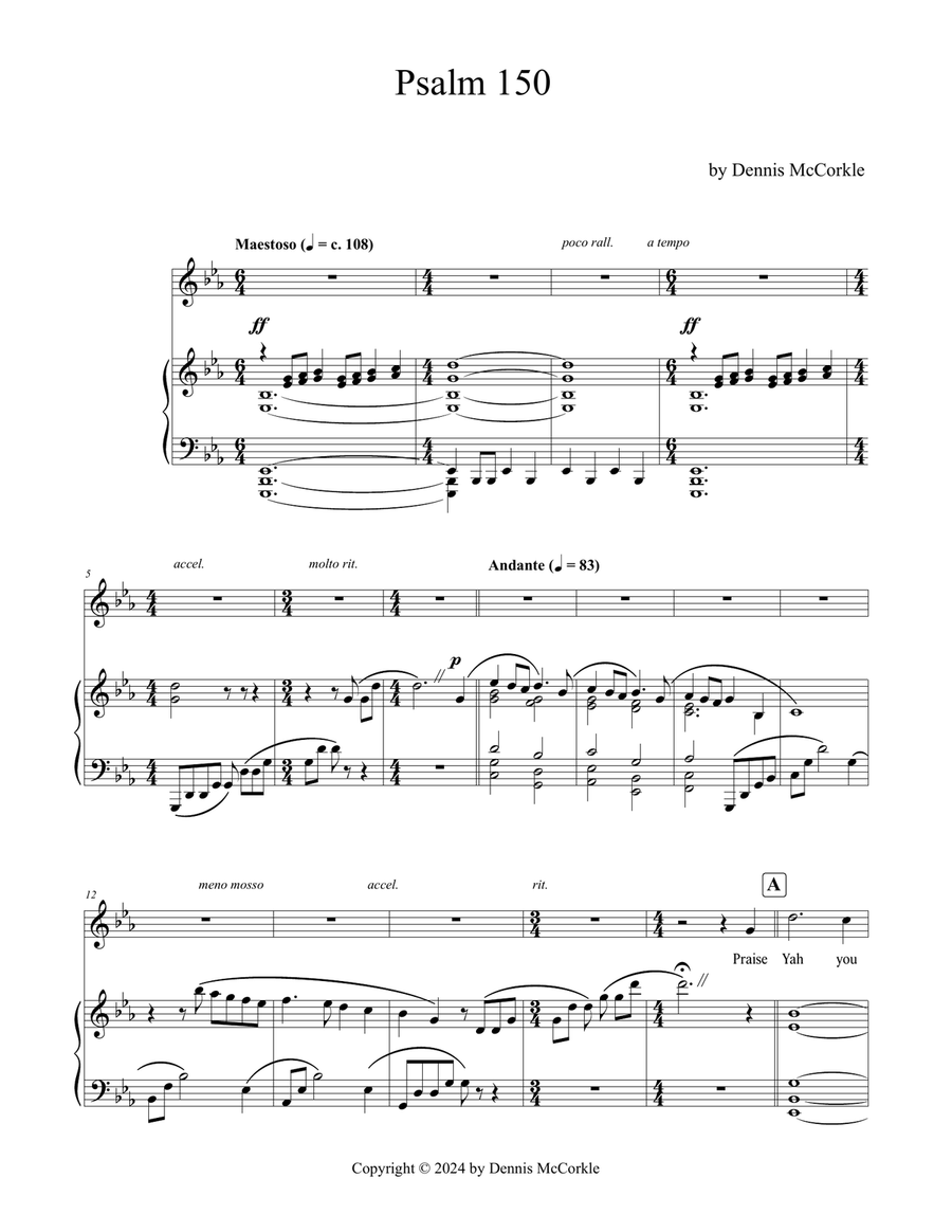 Psalm 150 (for Tenor and Piano) Tenor Voice scores gallery preview page 1