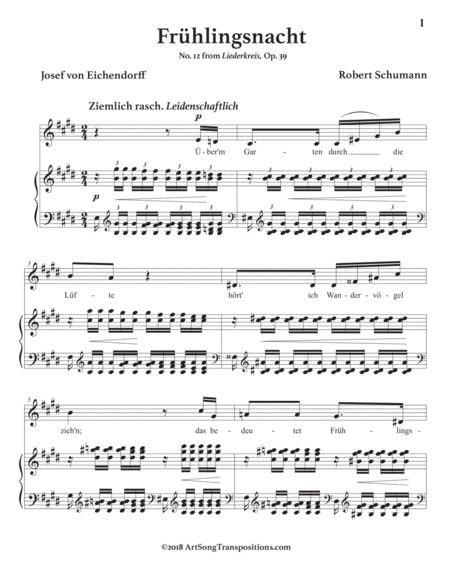 Frühlingsnacht, Op. 39 no. 12 (in 3 medium keys: E, E-flat, D major)