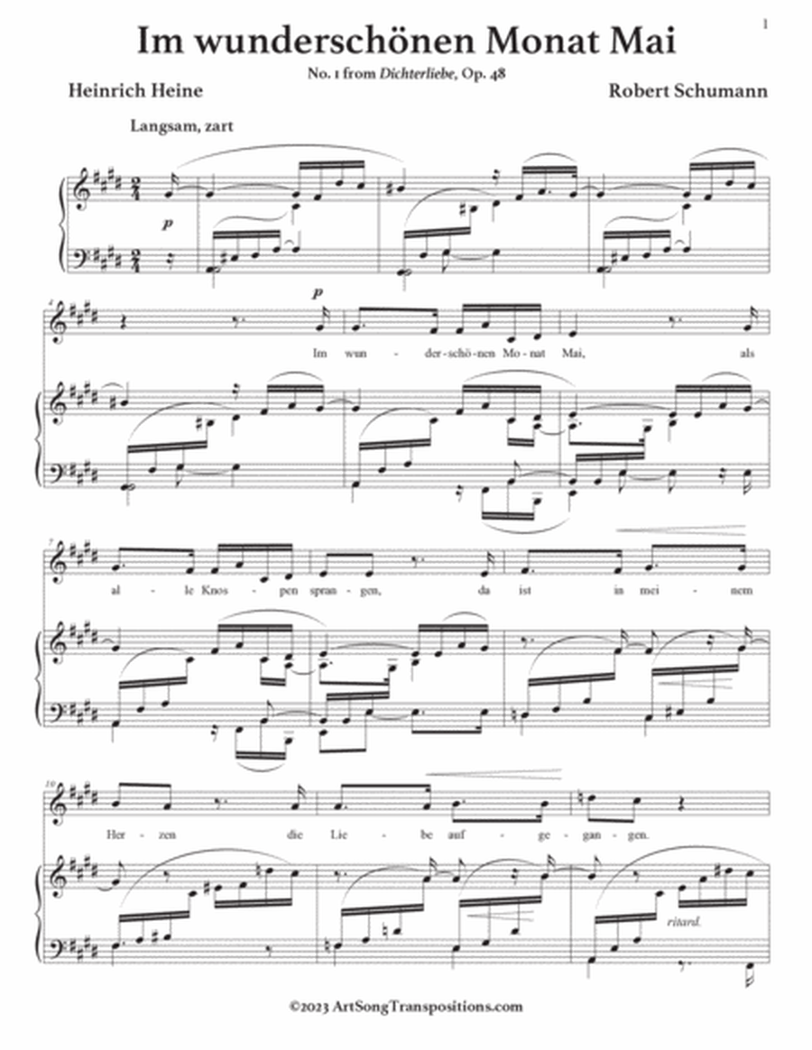 SCHUMANN: Im wunderschönen Monat Mai, Op. 48 no. 1 (transposed to F major, E major, E-flat major)