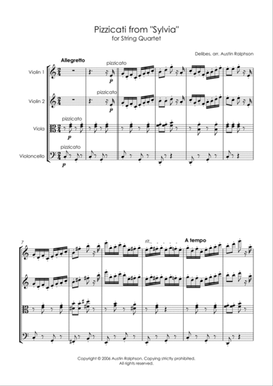 Pizzicati from ’Sylvia’ - string quartet String Quartet scores gallery preview page 5