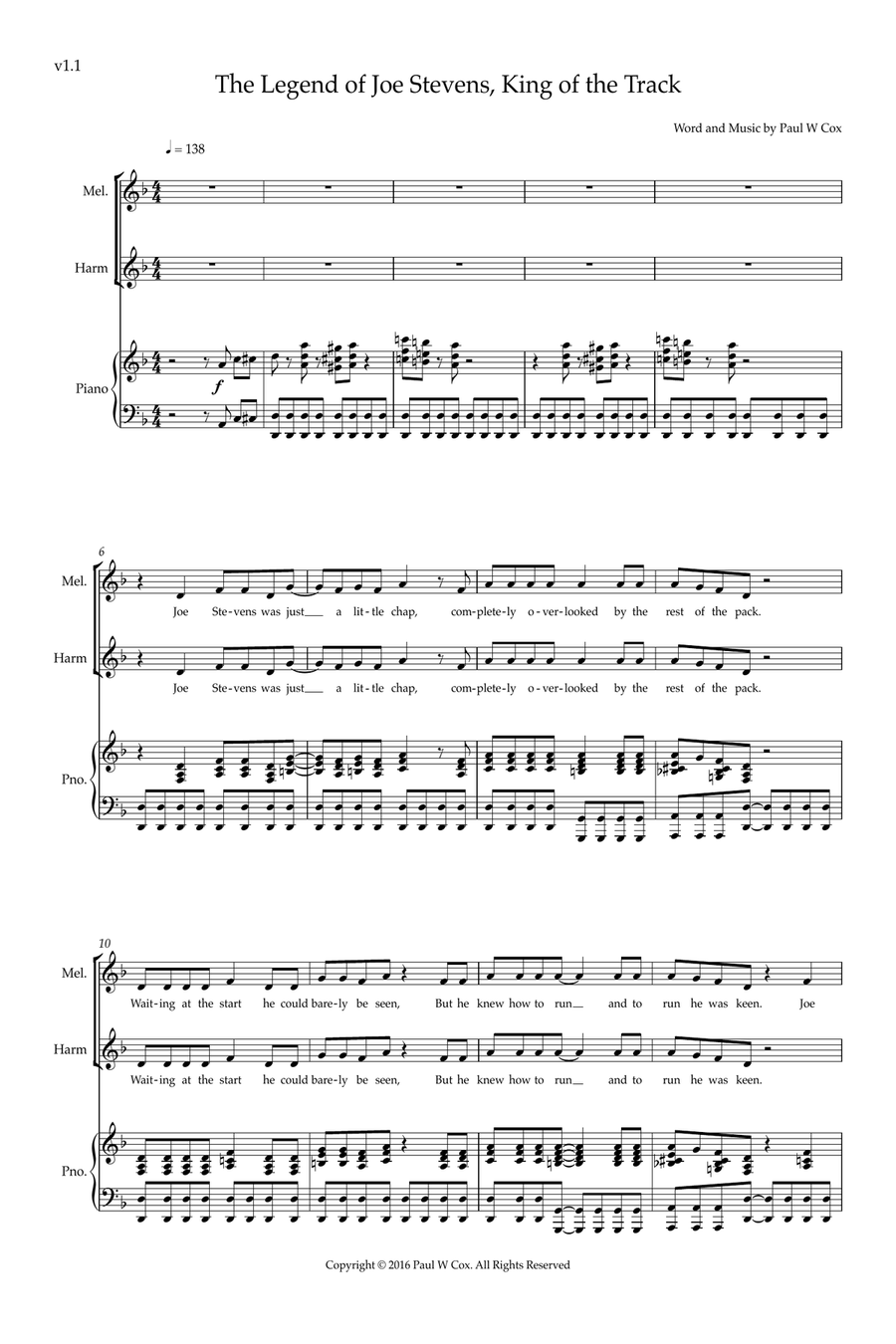 The Legend Of Joe Stevens, King Of The Track Choir scores gallery preview page 1