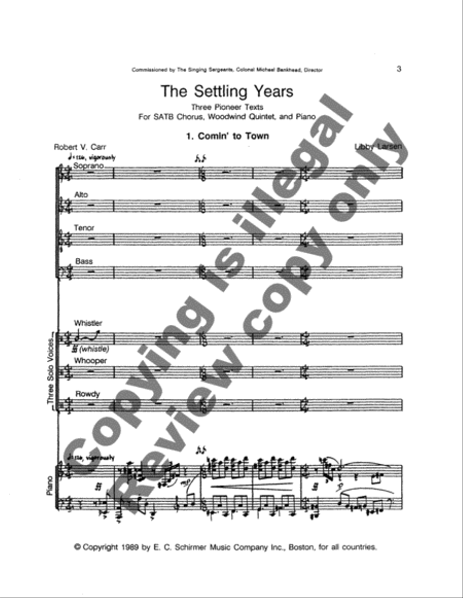 The Settling Years: (Piano/Choral Score) image number null