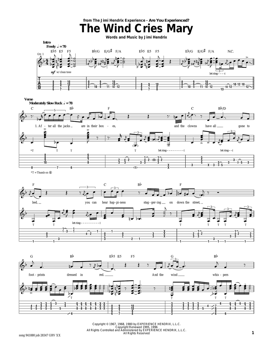 The Wind Cries Mary Acoustic Guitar scores gallery preview page 1