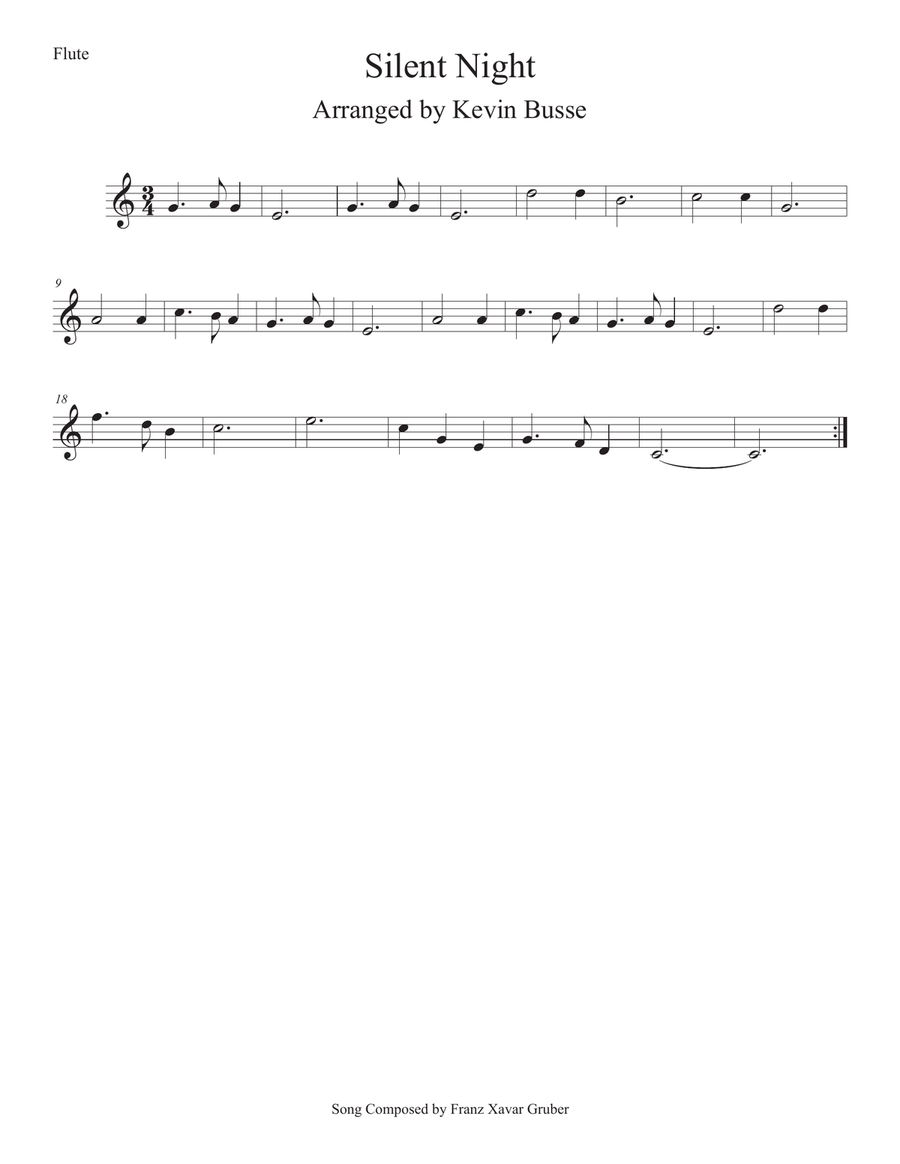 Silent Night (Easy key of C) Flute Flute Solo scores gallery preview page 1