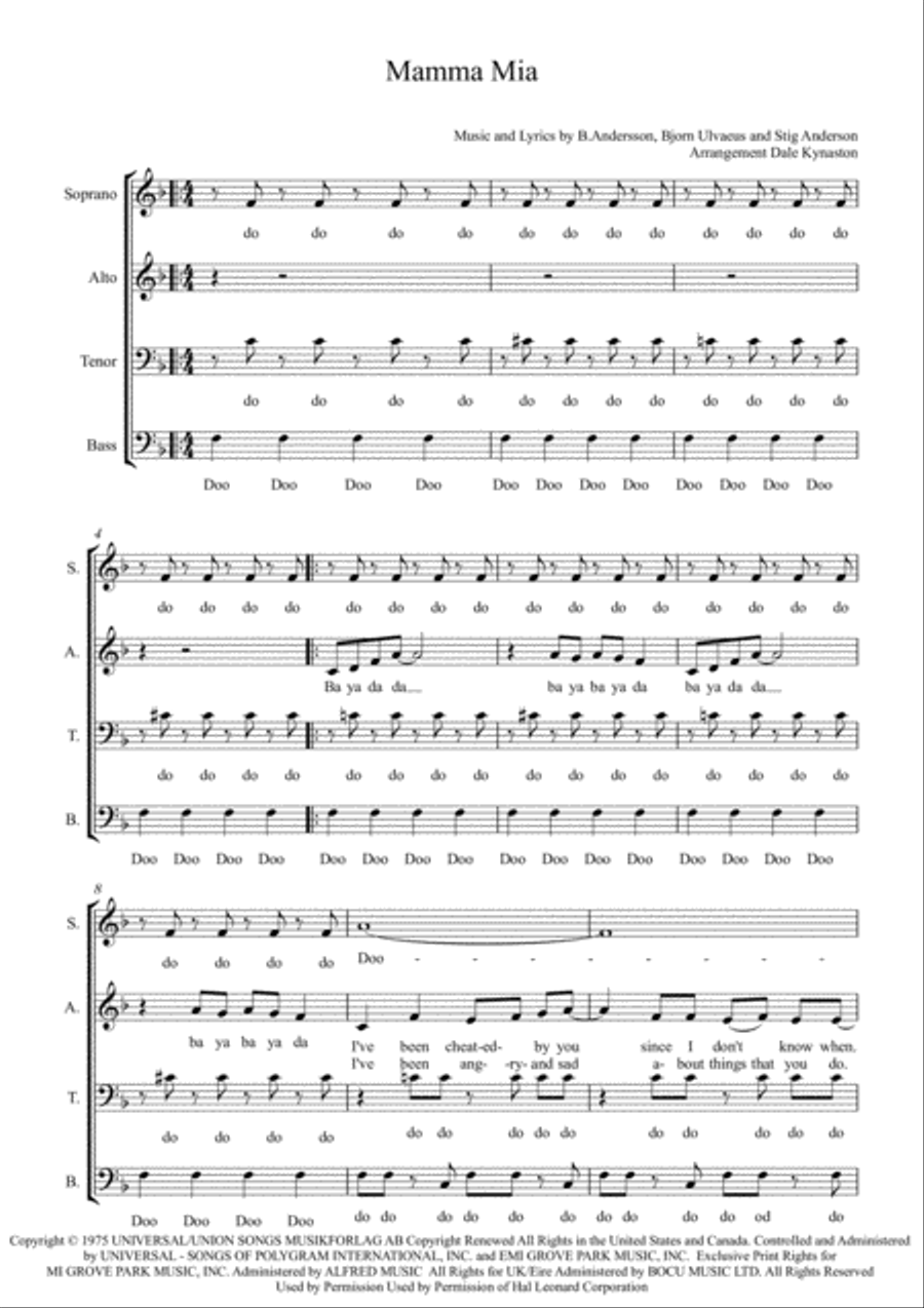 Mamma Mia Mamma Mia 4-Part scores gallery preview page 1