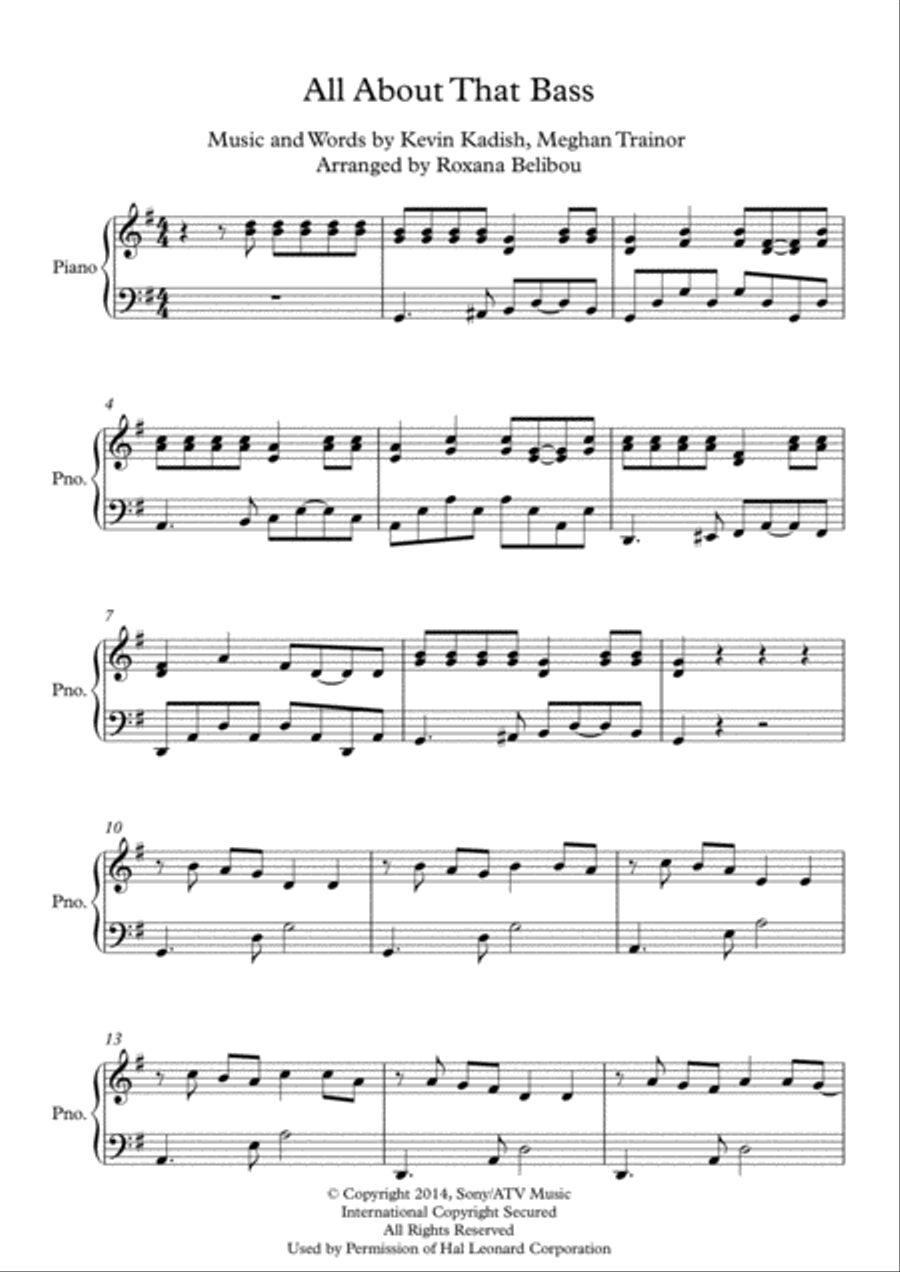 All About That Bass All About That Bass Piano Solo scores gallery preview page 1