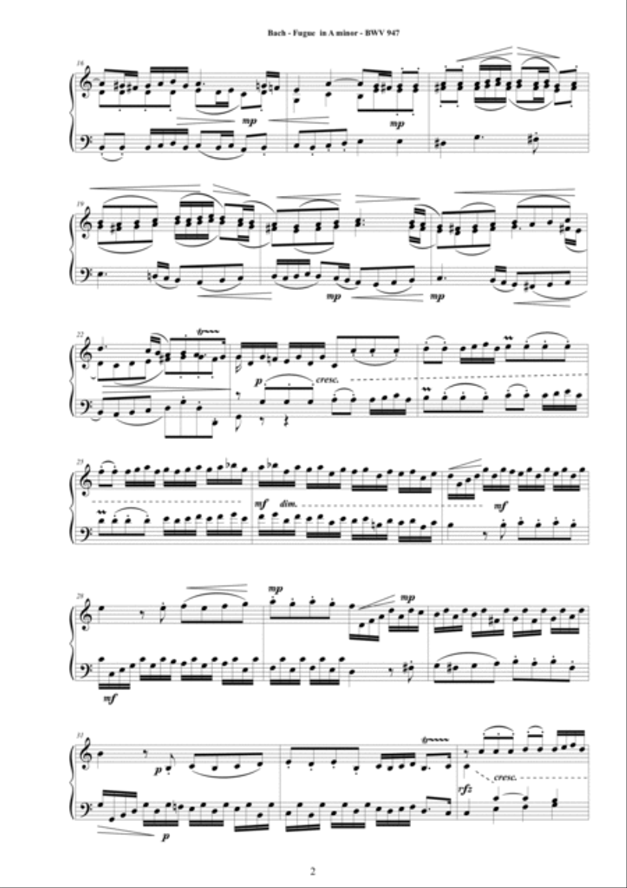Bach - Fugue in A minor BWV 947 - Piano version Piano Solo scores gallery preview page 2