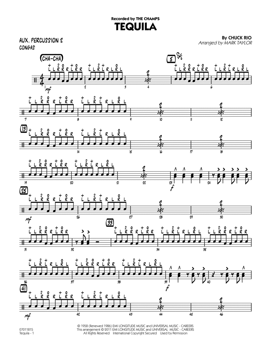 Tequila - Aux. Percussion 2 Percussion scores gallery preview page 1