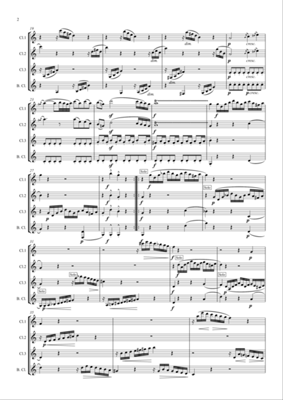 Mozart: Piano Sonata No.16 in C (Sonata Facile) K545 Mvt.I Allegro - clarinet quartet Woodwind Ensemble scores gallery preview page 2