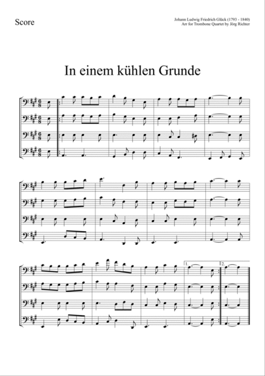 In einem kühlen Grunde for Trombone Quartet Brass Quartet scores gallery preview page 2