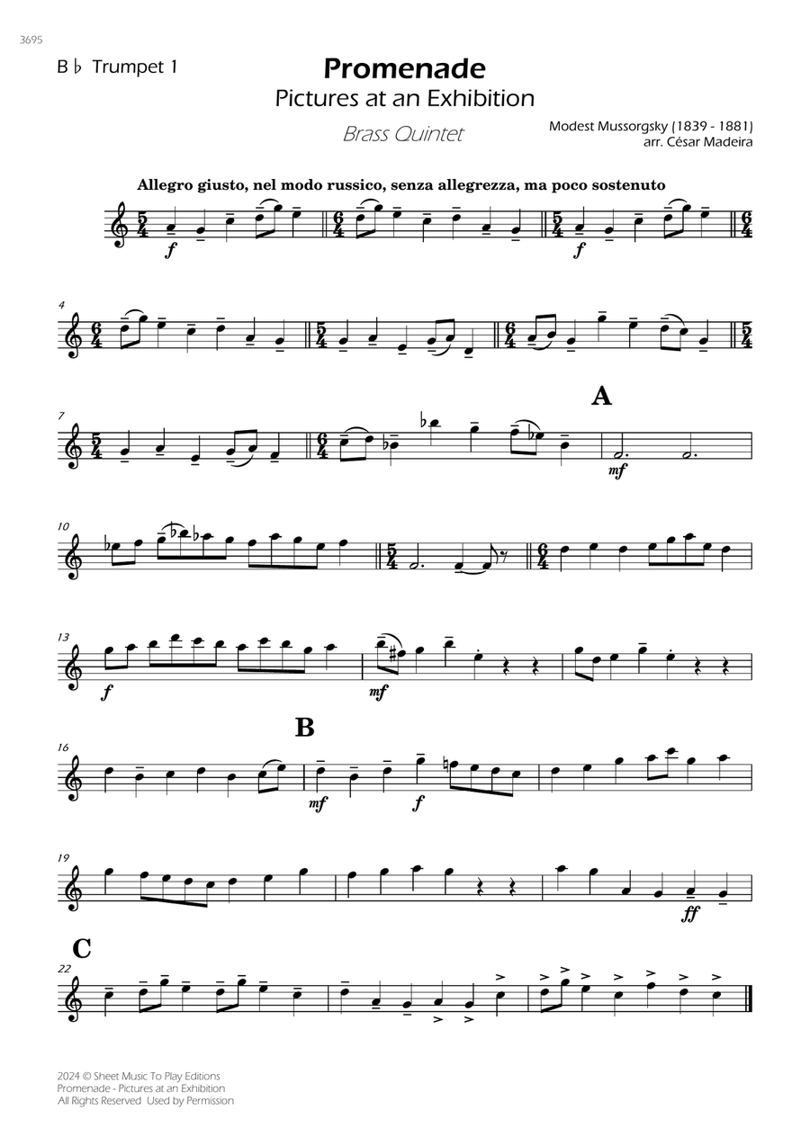 Pictures at an Exhibition - Promenade - Brass Quintet (Individual Parts) Brass Quintet scores gallery preview page 1