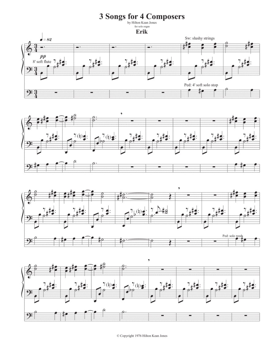 3 Songs for 4 Composers - Erik Organ Solo scores gallery preview page 1