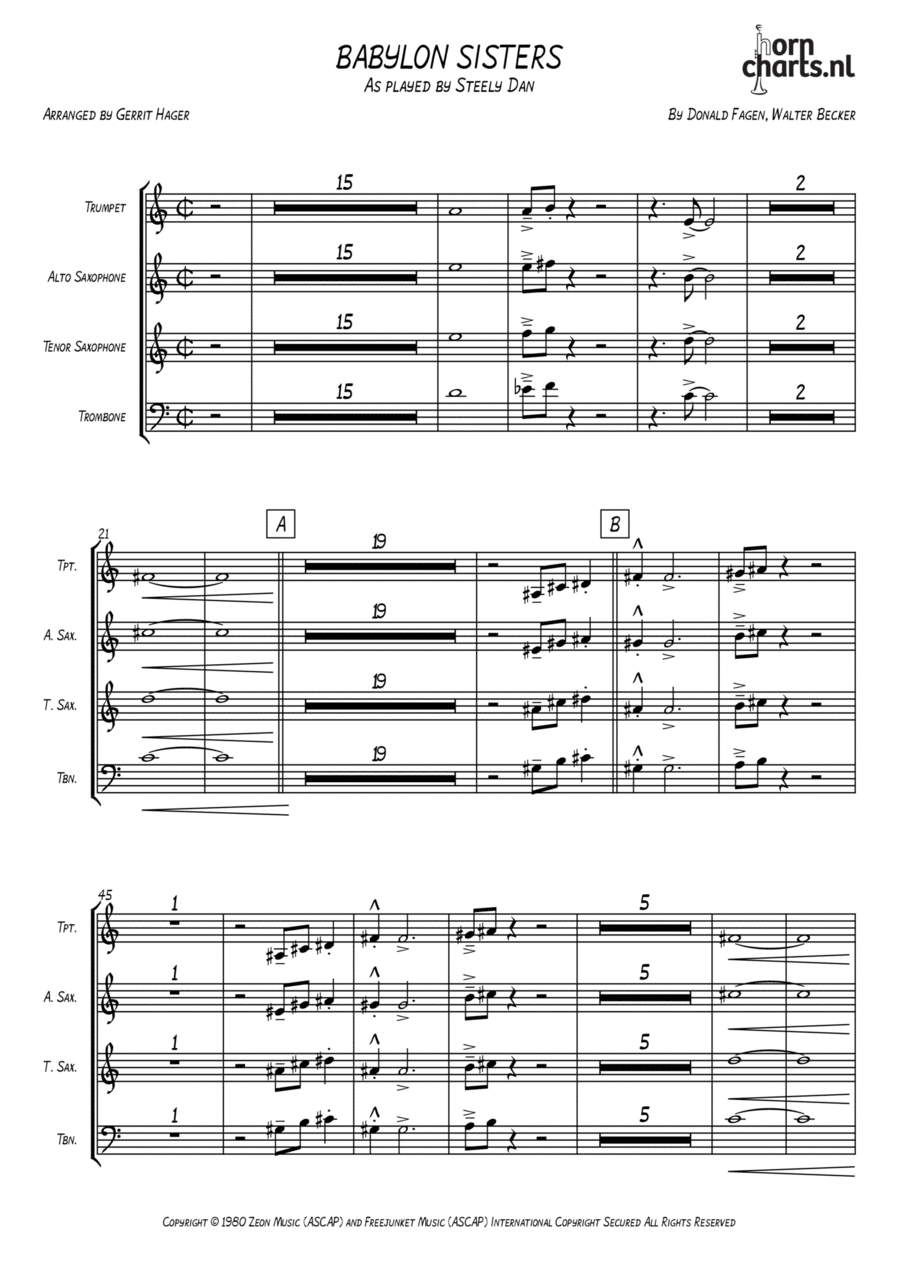 Babylon Sisters Tenor Saxophone scores gallery preview page 1