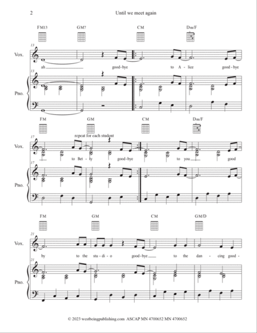 Until we meet again Piano, Vocal, Guitar scores gallery preview page 2