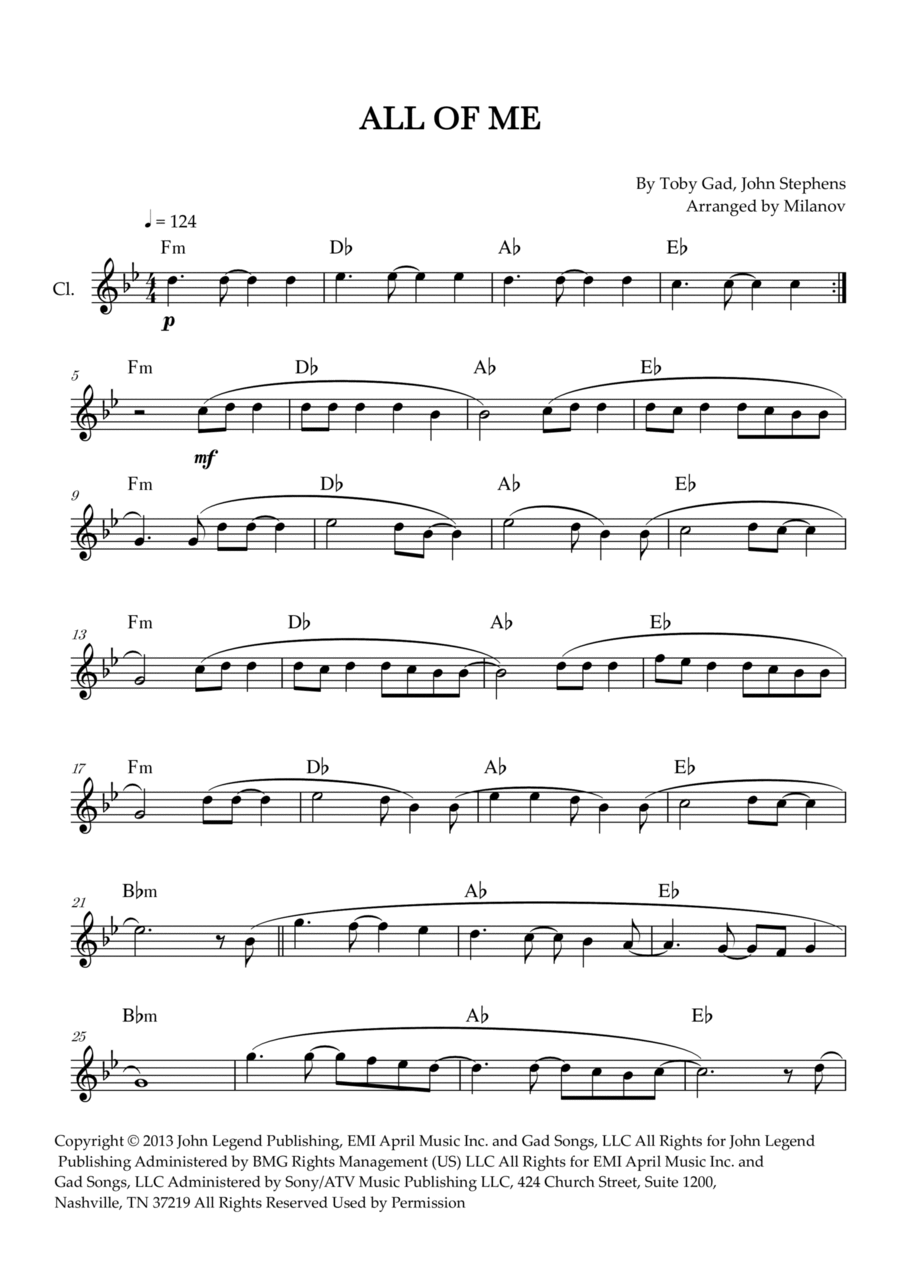 All Of Me B-Flat Clarinet scores gallery preview page 1