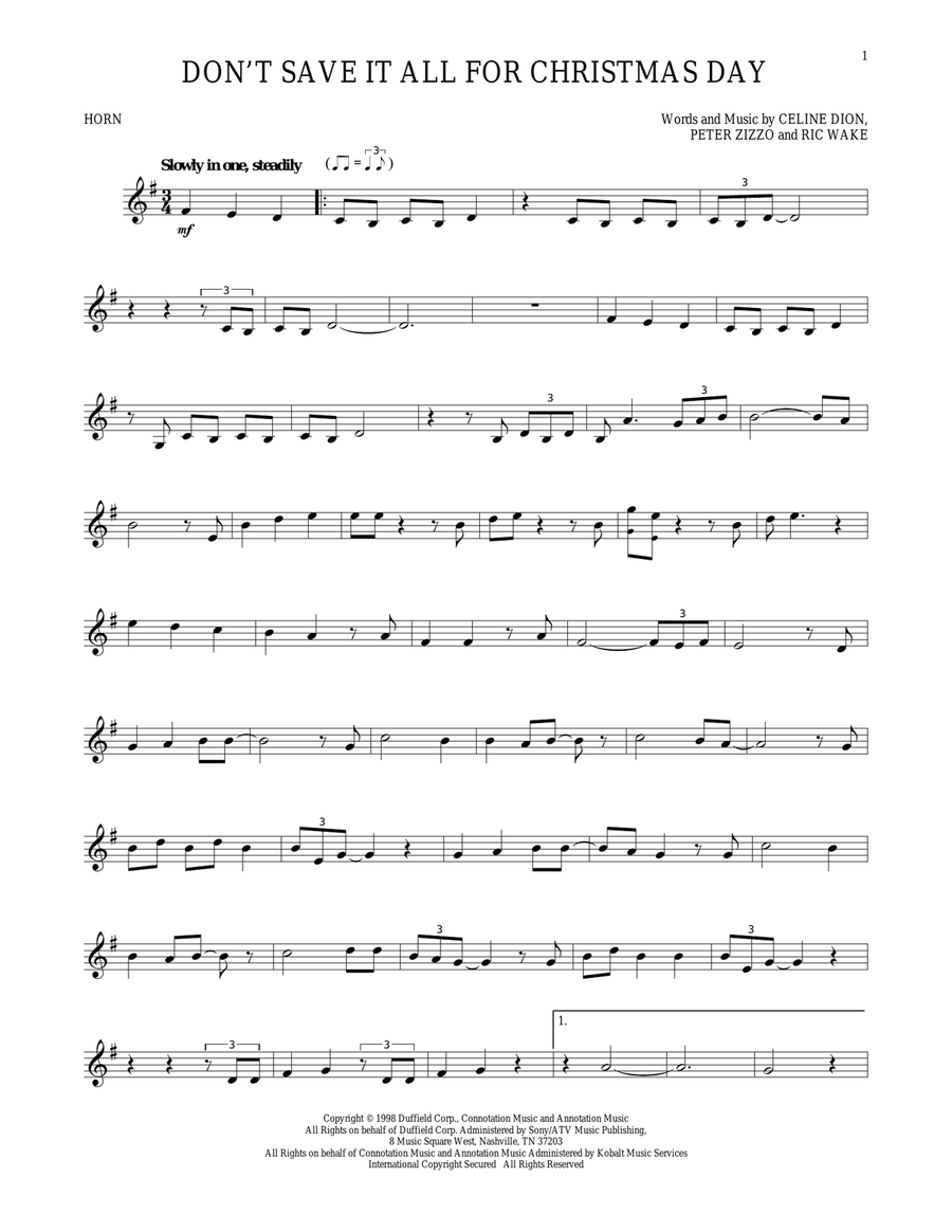 Don't Save It All For Christmas Day Horn Solo scores gallery preview page 1