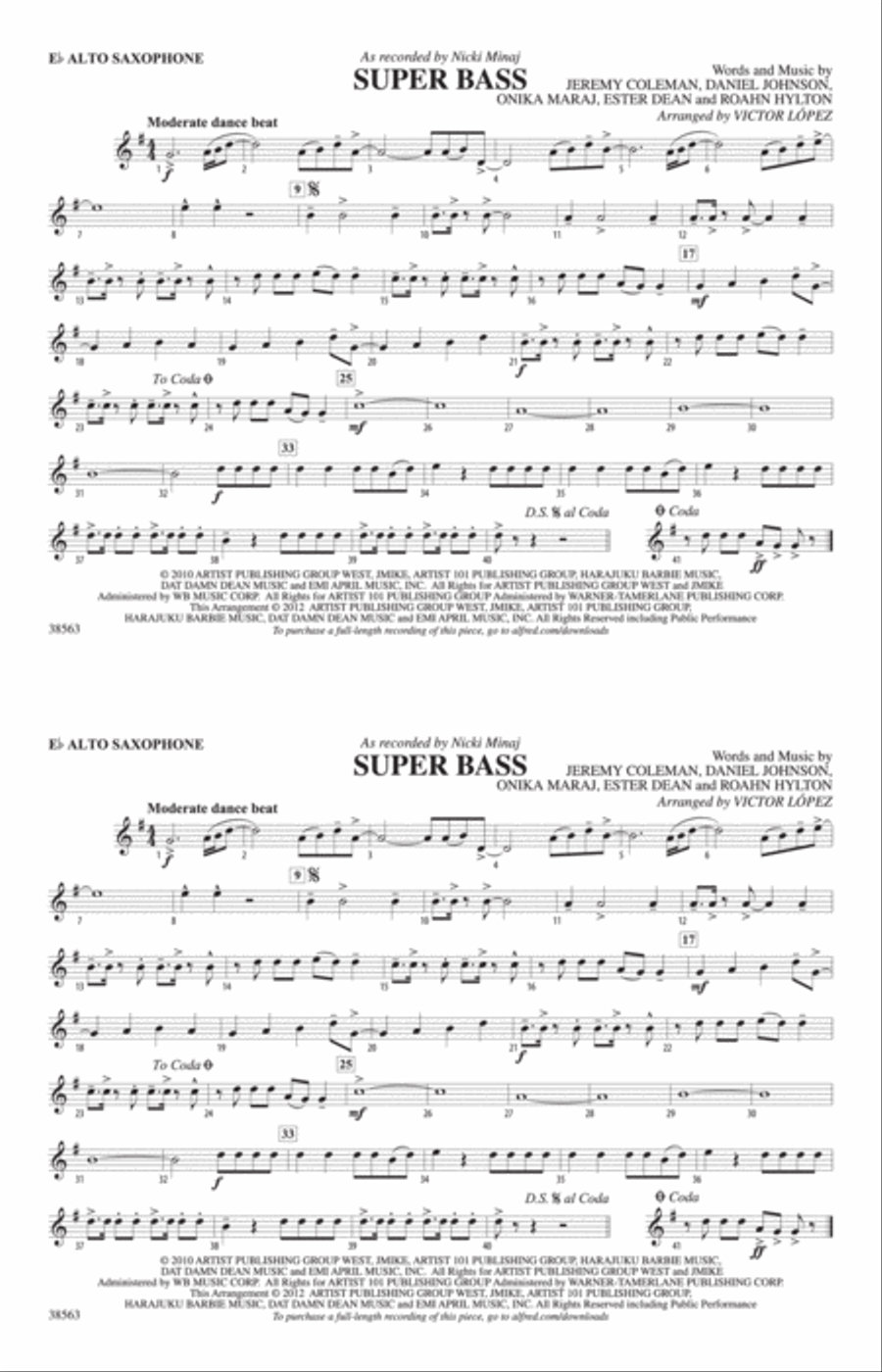 Super Bass: E-flat Alto Saxophone Marching Band scores gallery preview page 1