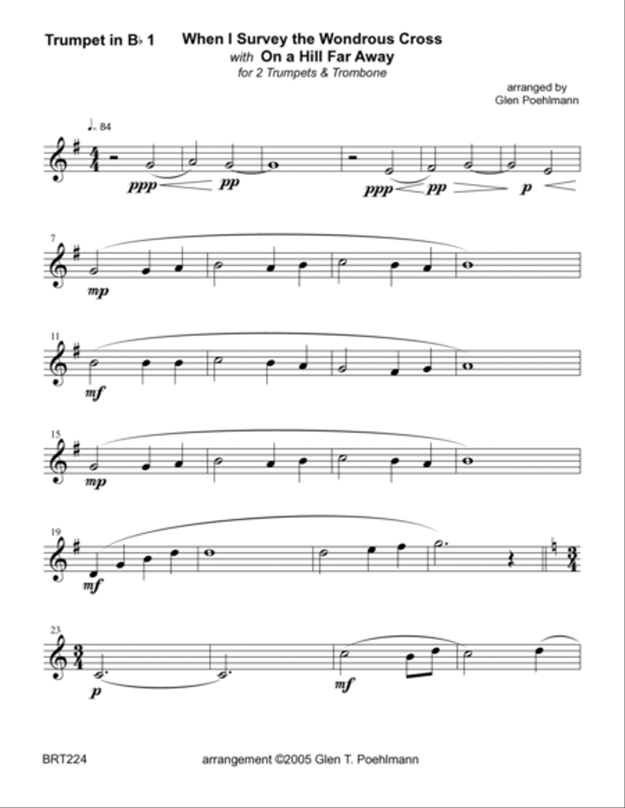 WHEN I SURVEY THE WONDROUS CROSS/ON A HILL FAR AWAY (The Old Rugged Cross) - 2 Trumpets & Trombone Brass Ensemble scores gallery preview page 4