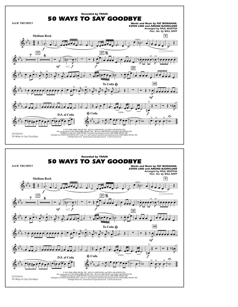 50 Ways To Say Goodbye - 3rd Bb Trumpet Marching Band scores gallery preview page 1