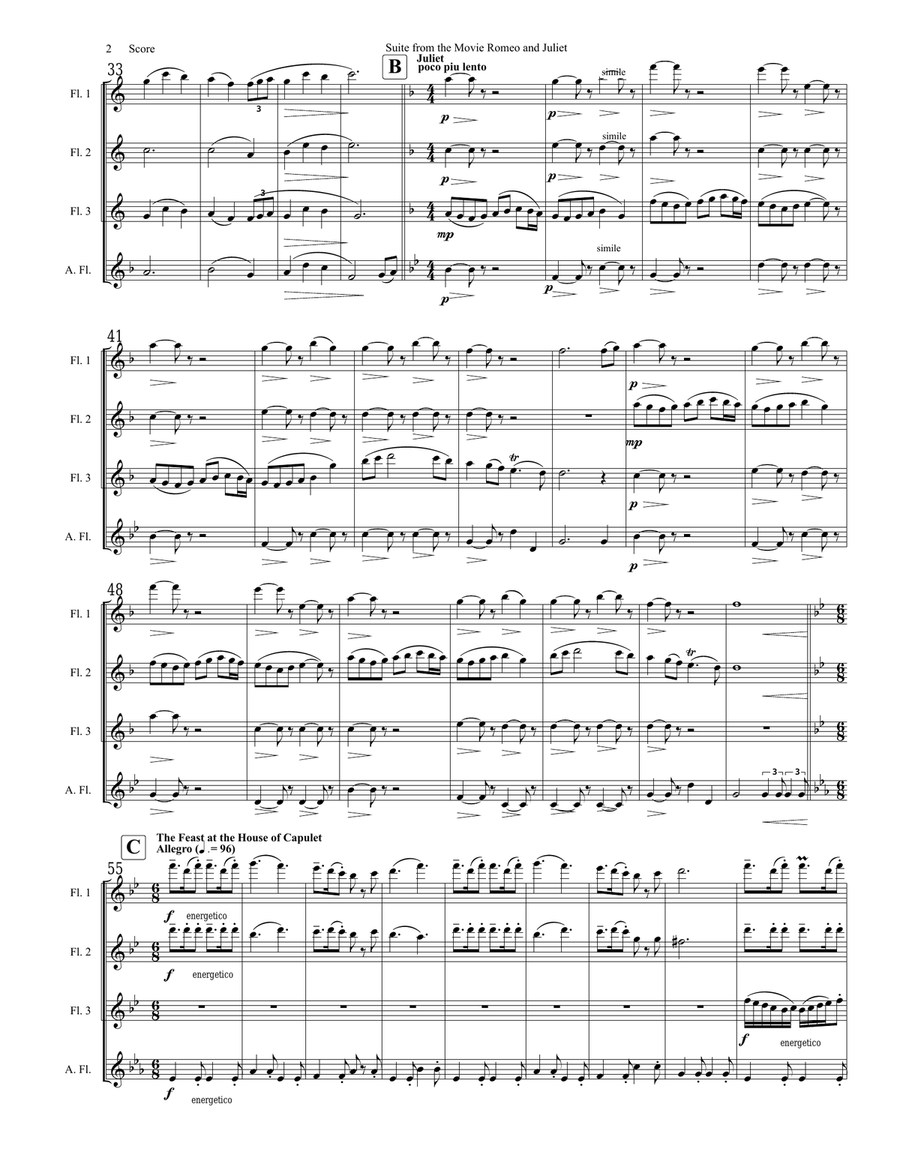 Suite: Romeo; Juliet; The Feast At The House Of Capulet; Did My Heart Love 'til Now/love Theme Woodwind Ensemble scores gallery preview page 3