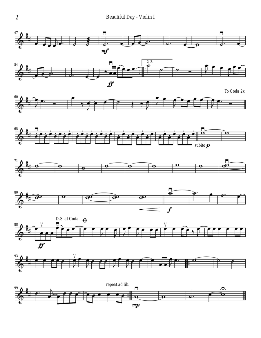 Beautiful Day Beautiful Day String Quartet scores gallery preview page 2