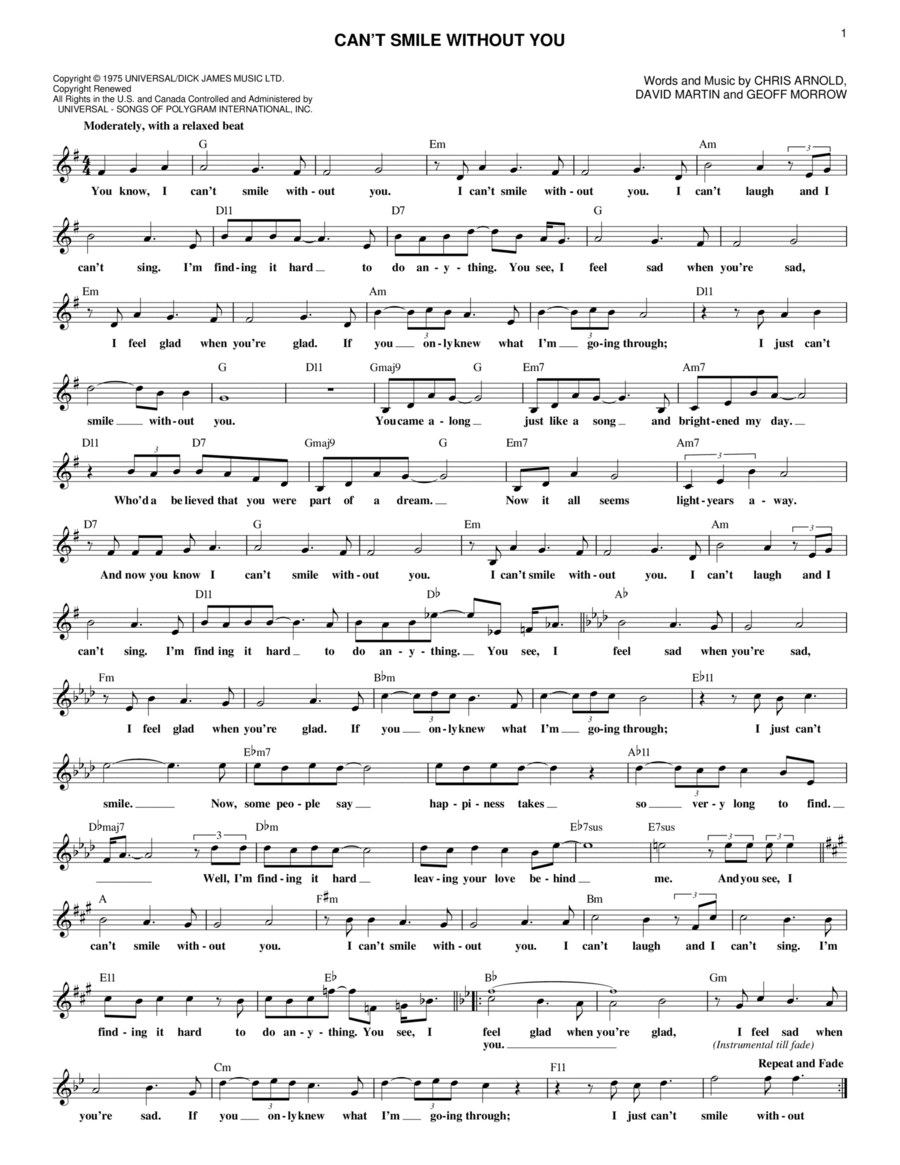 Can't Smile Without You Electric Guitar scores gallery preview page 1