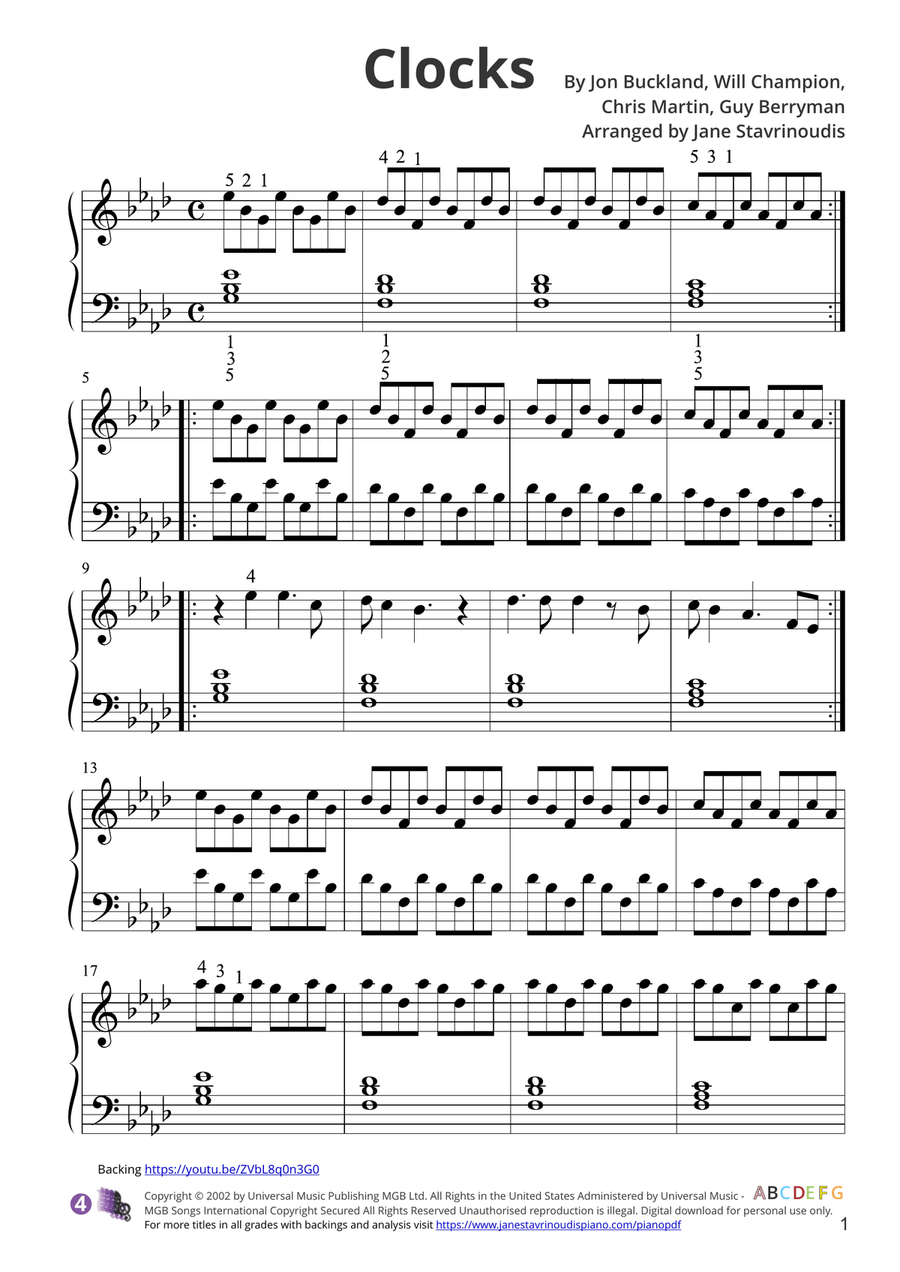 Clocks Piano Solo scores gallery preview page 1