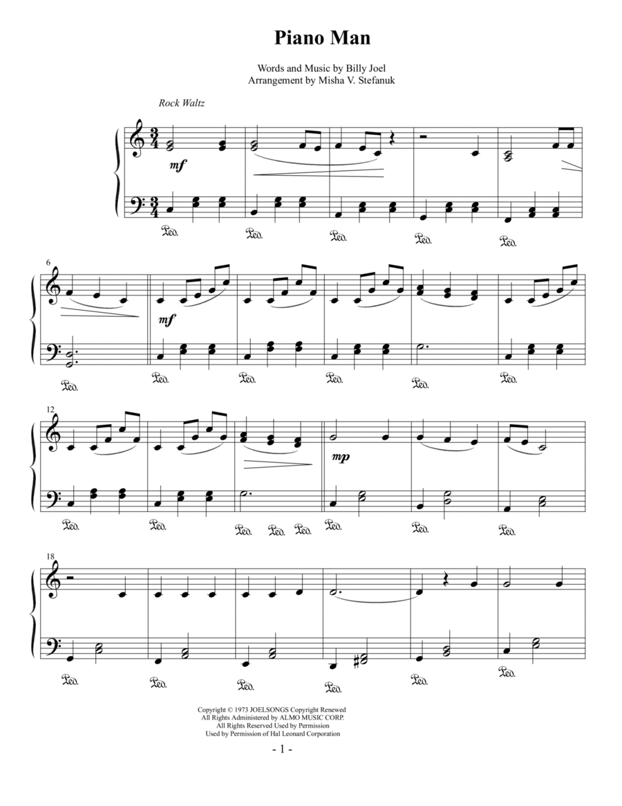 Piano Man Piano Man Easy Piano scores gallery preview page 1