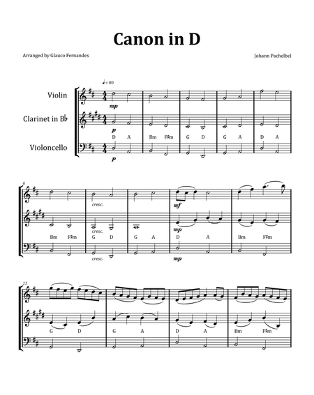 Canon by Pachelbel - Violin, Clarinet, and Cello Trio with Chord Notation image number null