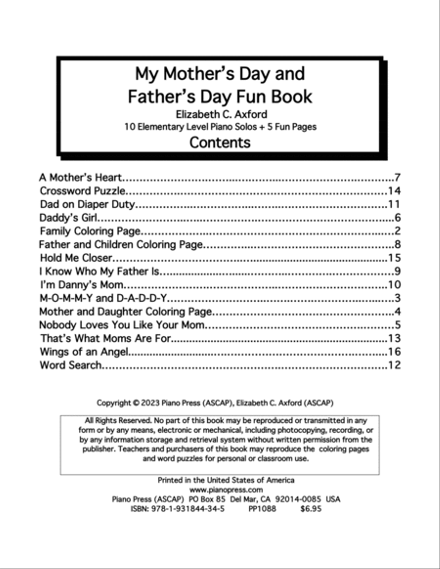 My Mother's Day and Father's Day Fun Book Piano Method scores gallery preview page 2