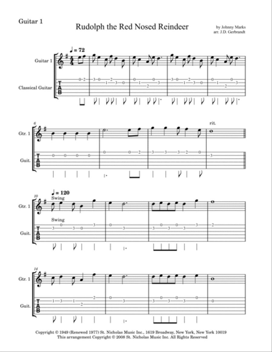 Rudolph The Red-nosed Reindeer Guitar Ensemble scores gallery preview page 5