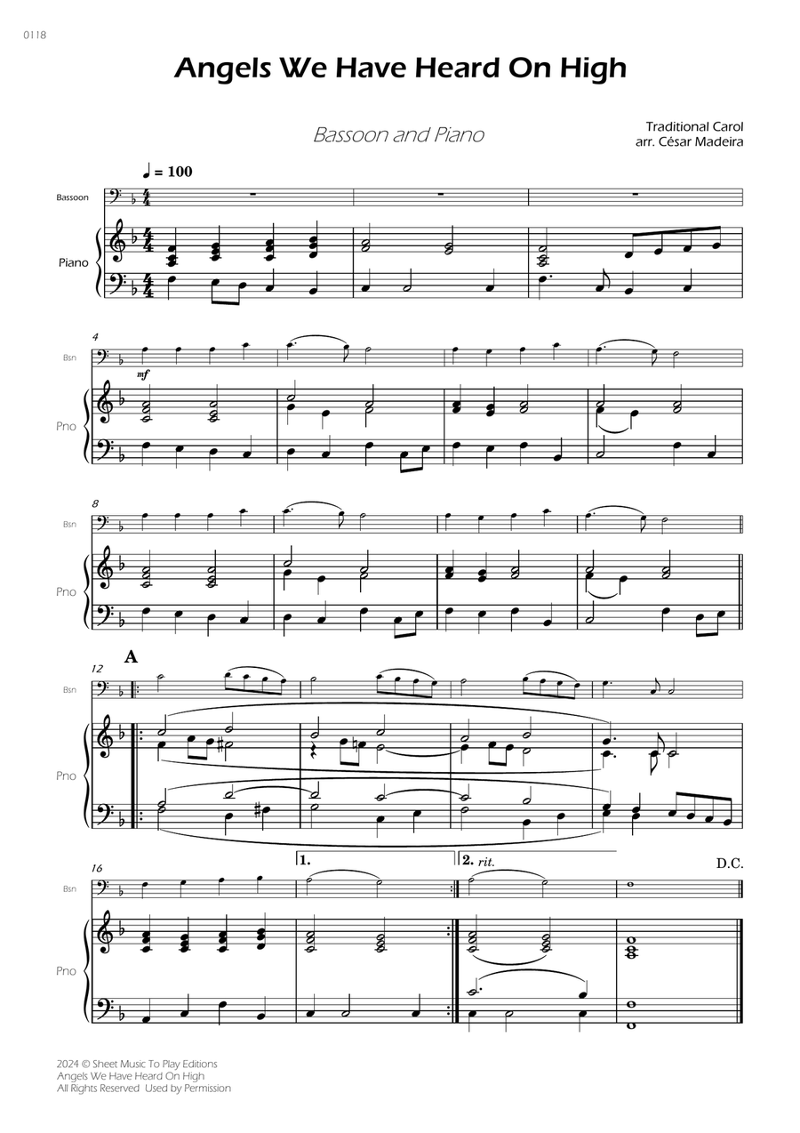 Angels We Have Heard On High - Bassoon and Piano Bassoon Solo scores gallery preview page 1