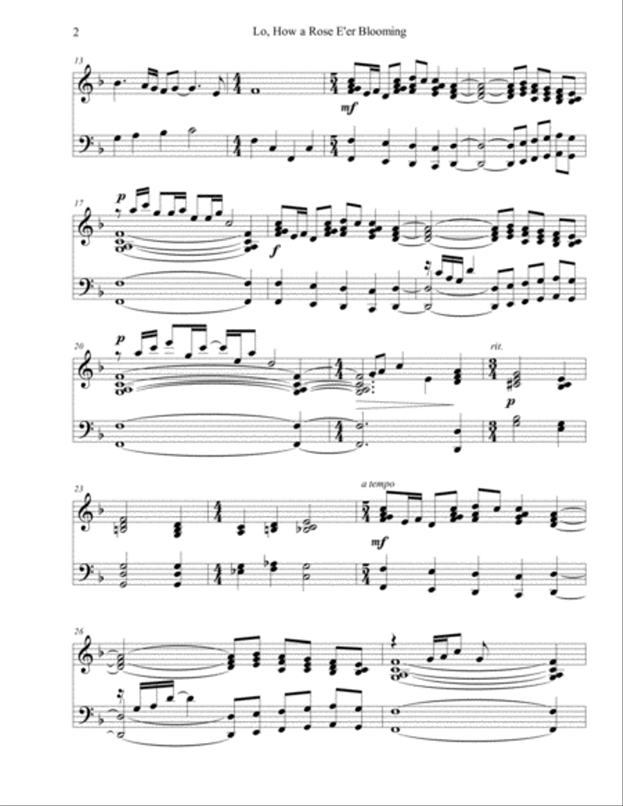 Lo, How a Rose E'er Blooming Piano Solo scores gallery preview page 2