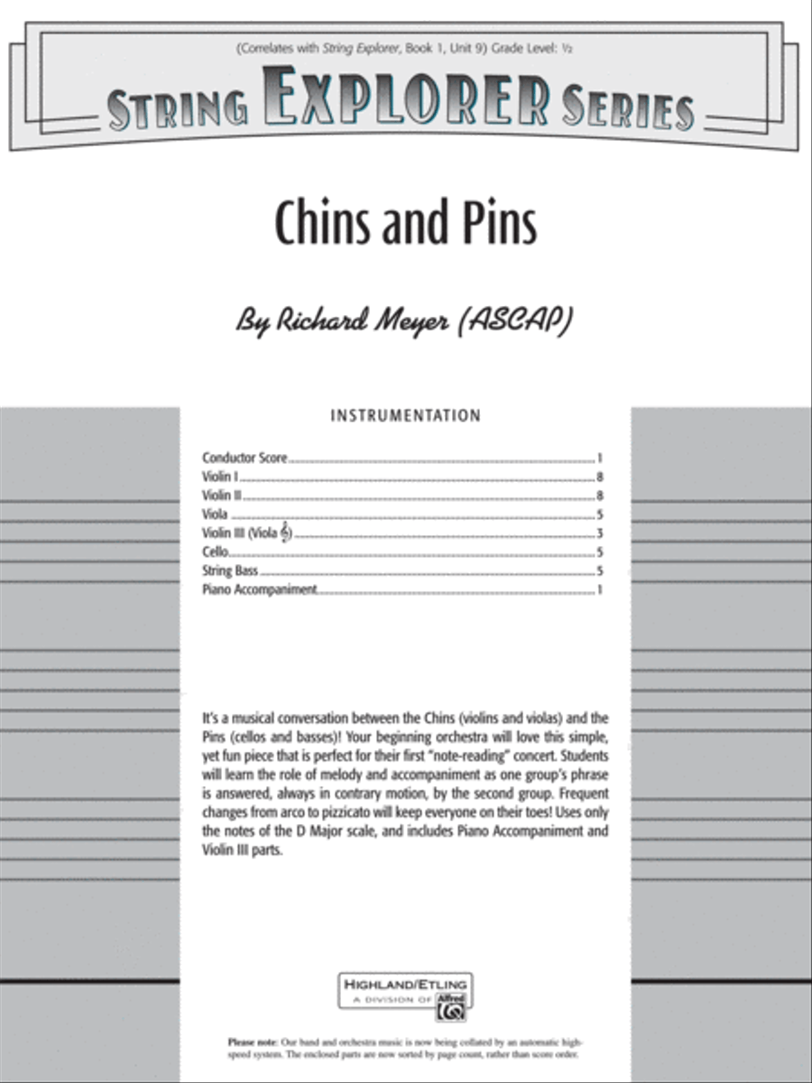 Chins and Pins: Score Chins and Pins: Score String Orchestra scores gallery preview page 1