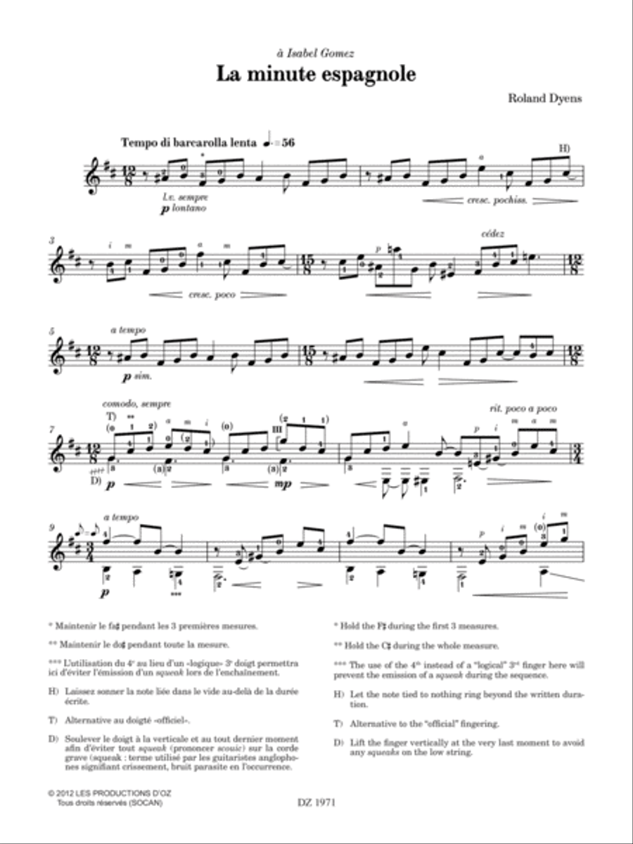 Les 100 de Roland Dyens - La minute espagnole Classical Guitar scores gallery preview page 2
