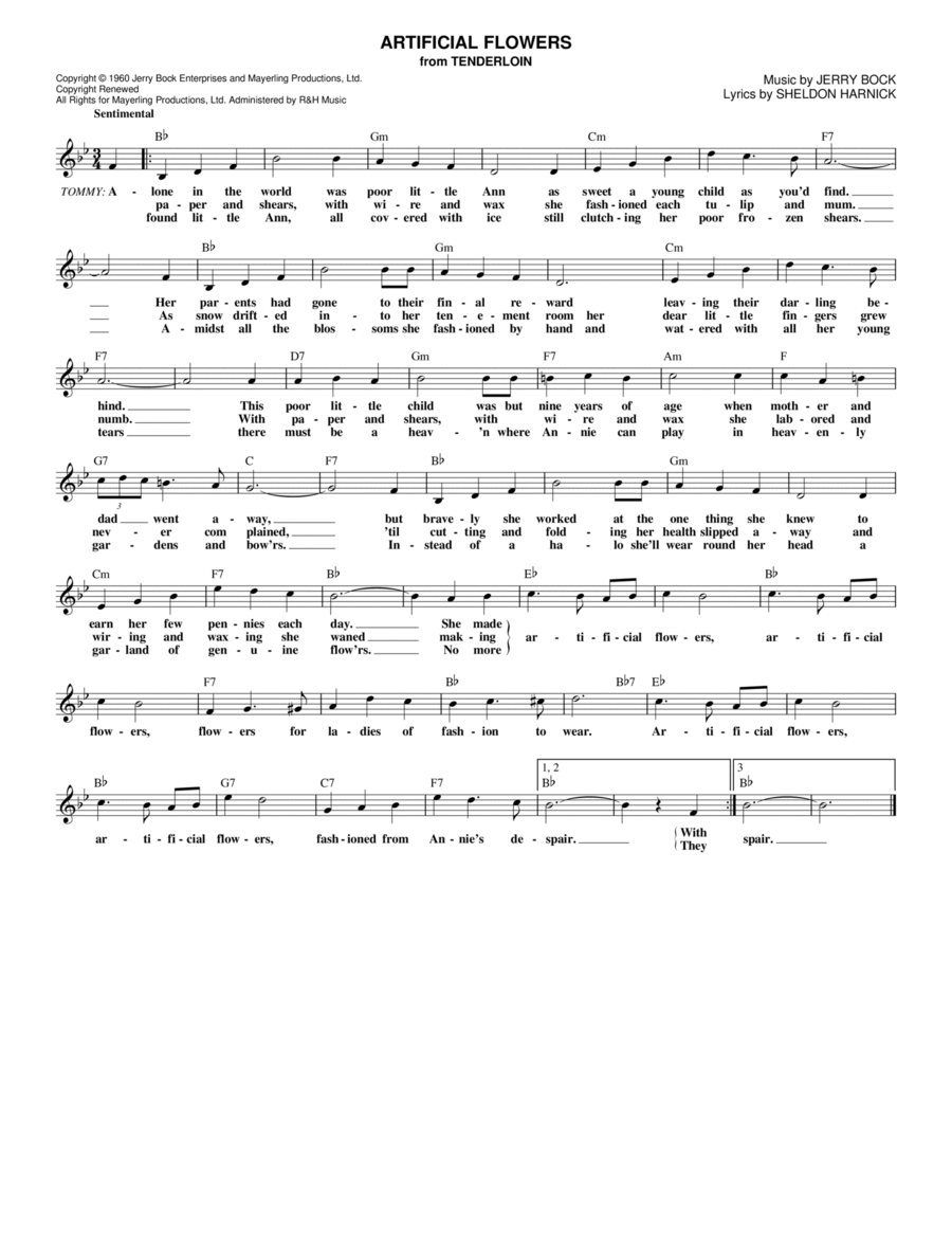 Artificial Flowers (from Tenderloin) Piano scores gallery preview page 1