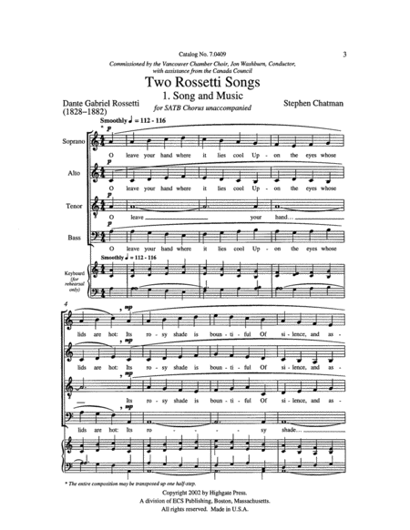 Two Rossetti Songs: 1. Song and Music (Downloadable)