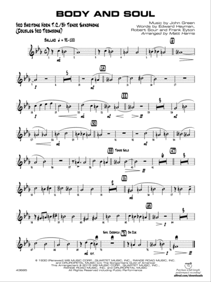 Body and Soul: 3rd Baritone T.C. Jazz Ensemble scores gallery preview page 1