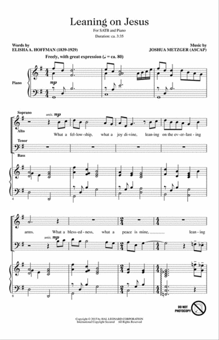 Leaning on Jesus 4-Part scores gallery preview page 2